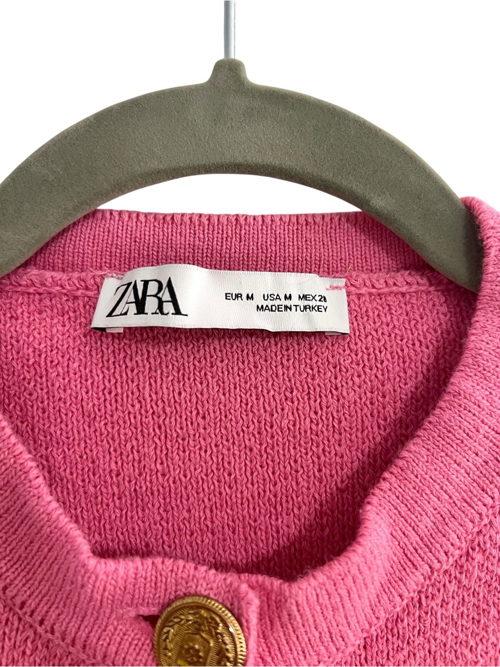 Zara Vibrant Pink Cardigan with Embossed Gold Buttons - Picture 9 of 12